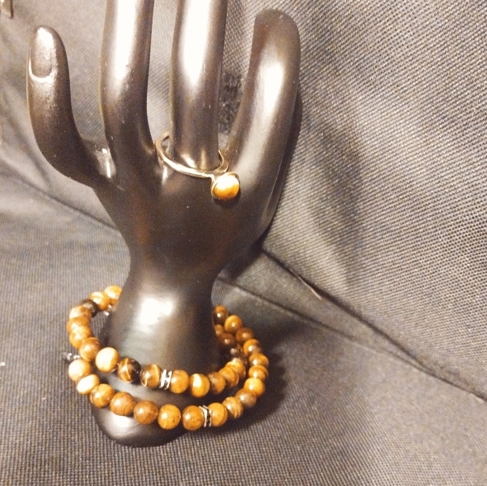 Tigers Eye wrap Bracelet and Ring Set - Picture 5 of 10